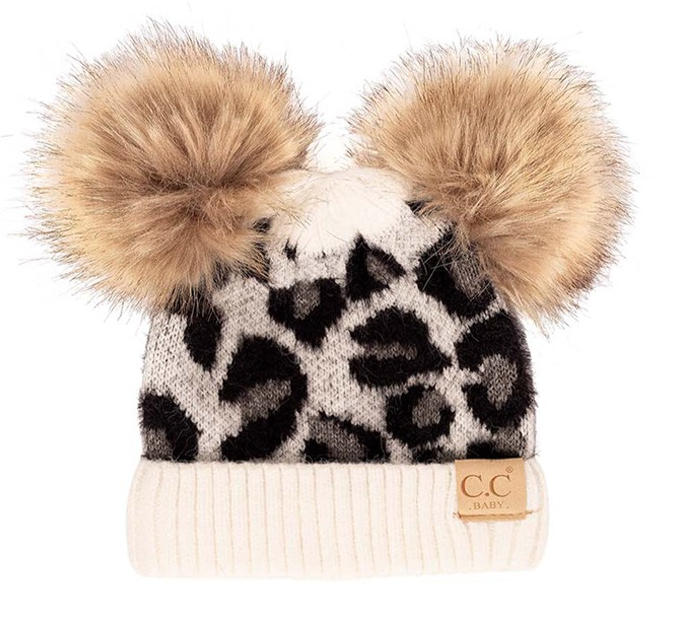 C.C Leopard Fur Pom Pom Baby Beanie