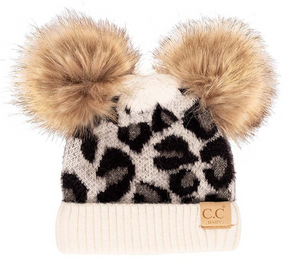 C.C Leopard Fur Pom Pom Baby Beanie
