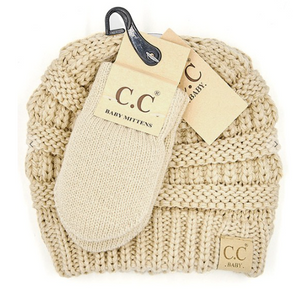 C.C Baby Solid Ribbed Beanie and Mitten Set