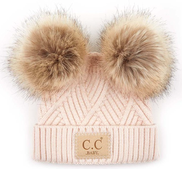 C.C Baby Stripes Criss Cross Pom Beanie
