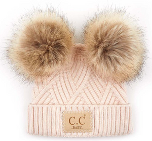 C.C Baby Stripes Criss Cross Pom Beanie