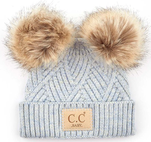 C.C Baby Stripes Criss Cross Pom Beanie
