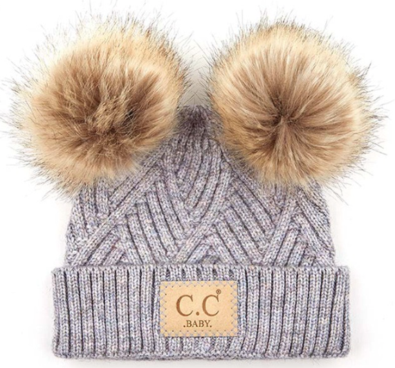 C.C Baby Stripes Criss Cross Pom Beanie