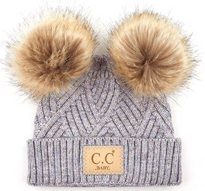 C.C Baby Stripes Criss Cross Pom Beanie