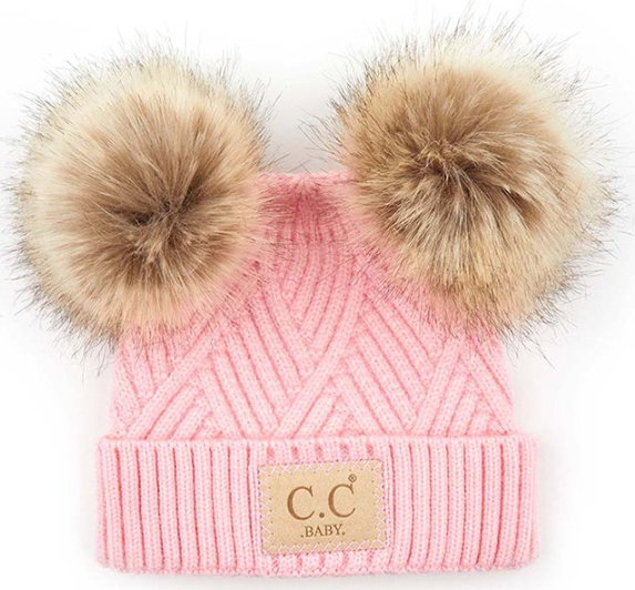 C.C Baby Stripes Criss Cross Pom Beanie