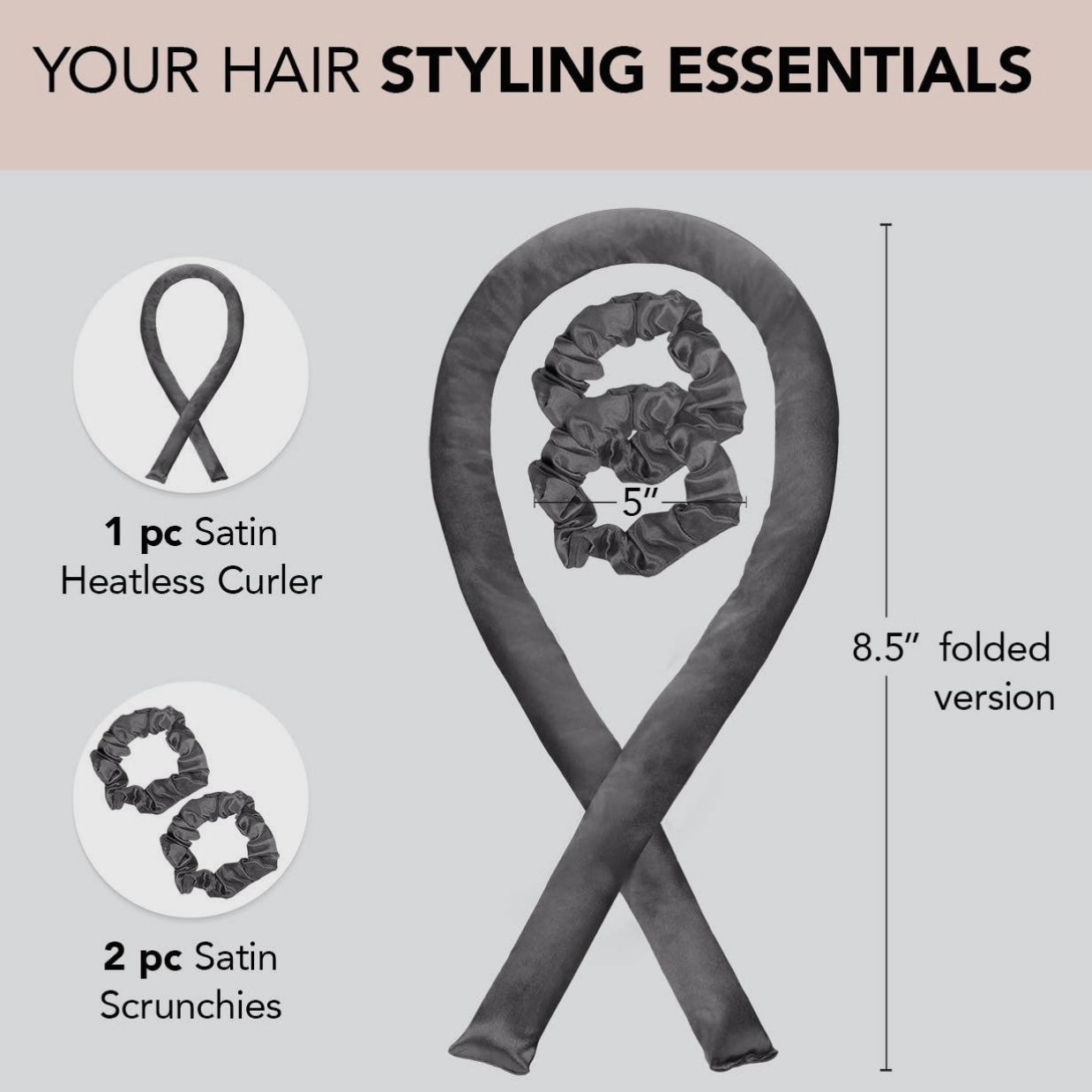 Satin Heatless Curling Set - Charcoal