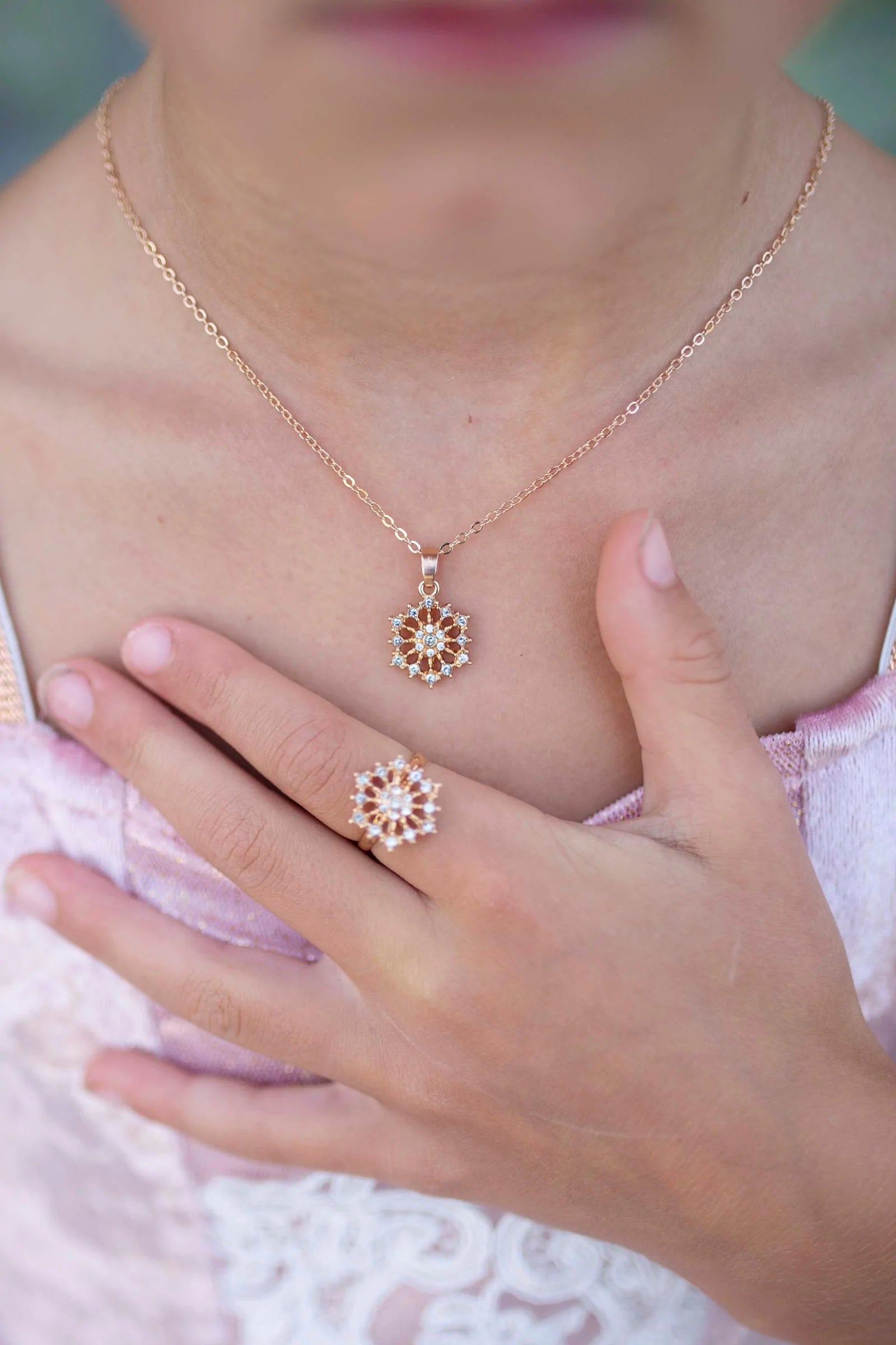 Snowflake Necklace and Ring Set