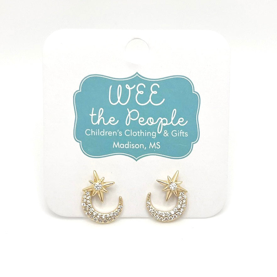 CZ Moon Starburst Earrings