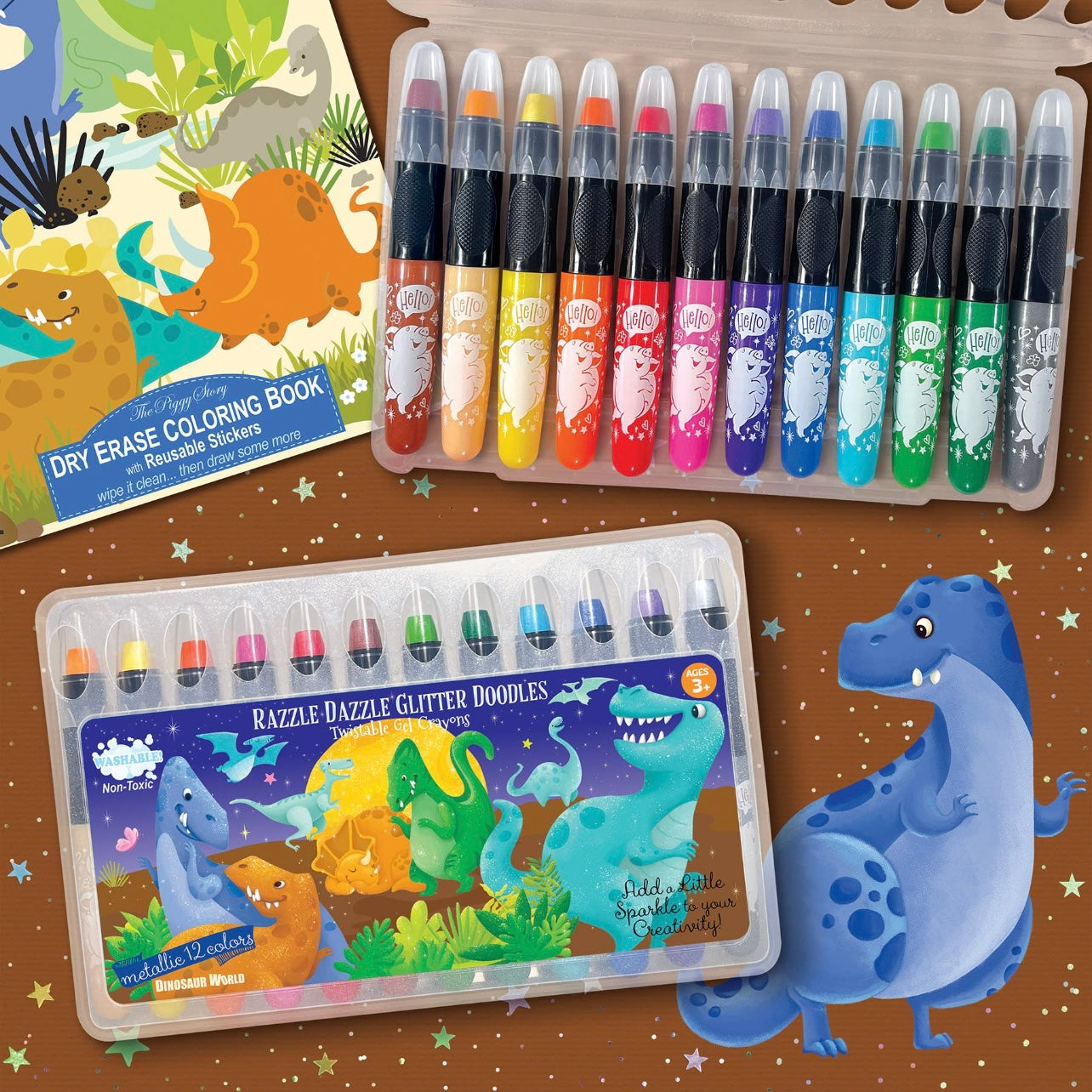 Dinosaur Glitter Doodle Gel Crayons