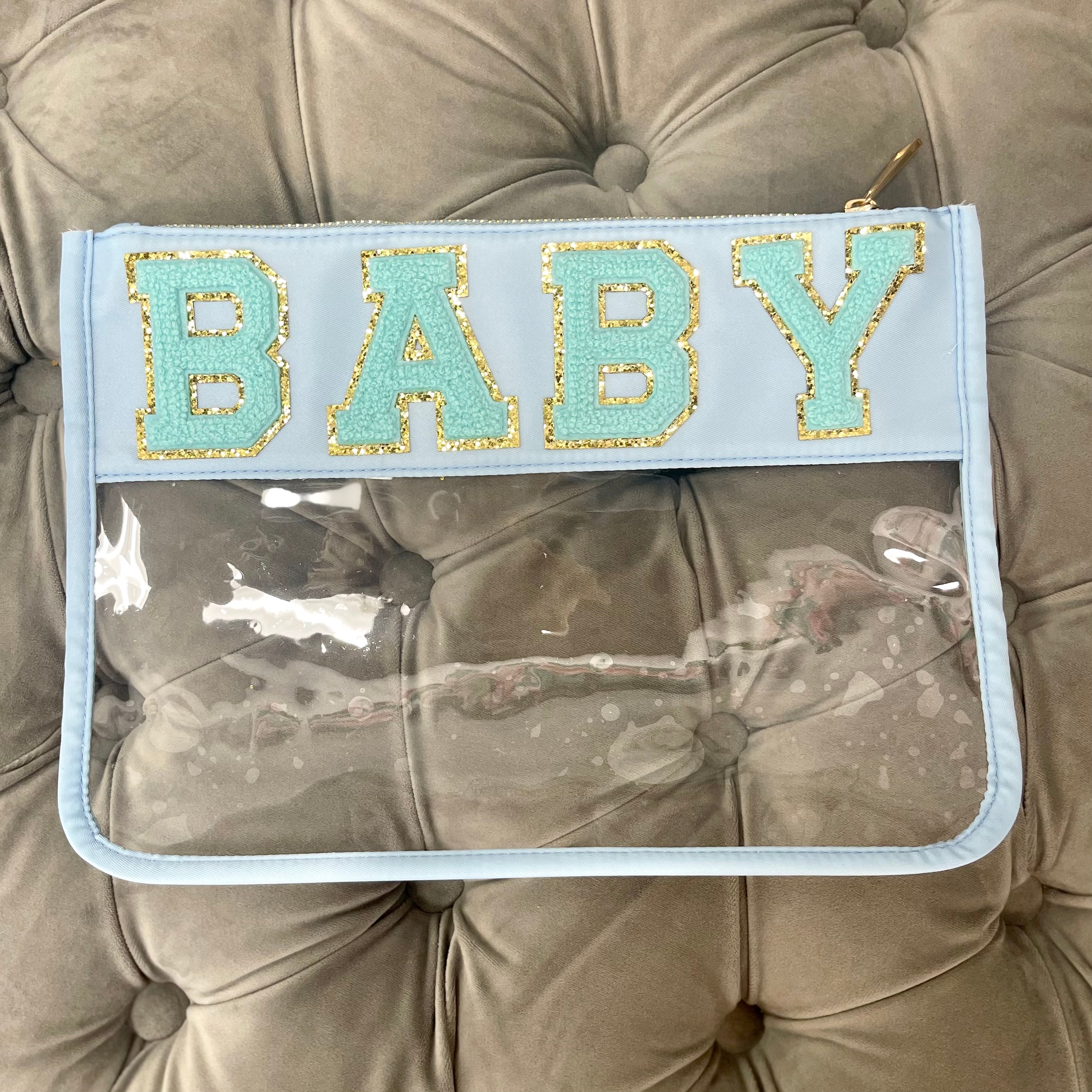 BABY Blue Chenille Letter Clear Pouch