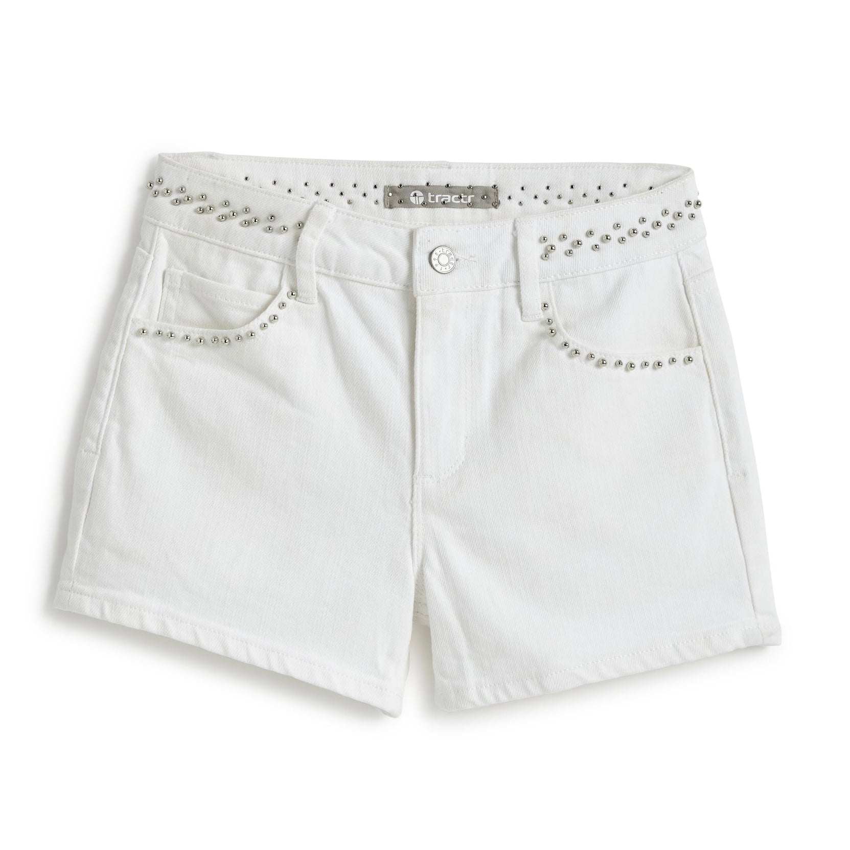 Tractr White Studded High Rise Shorts