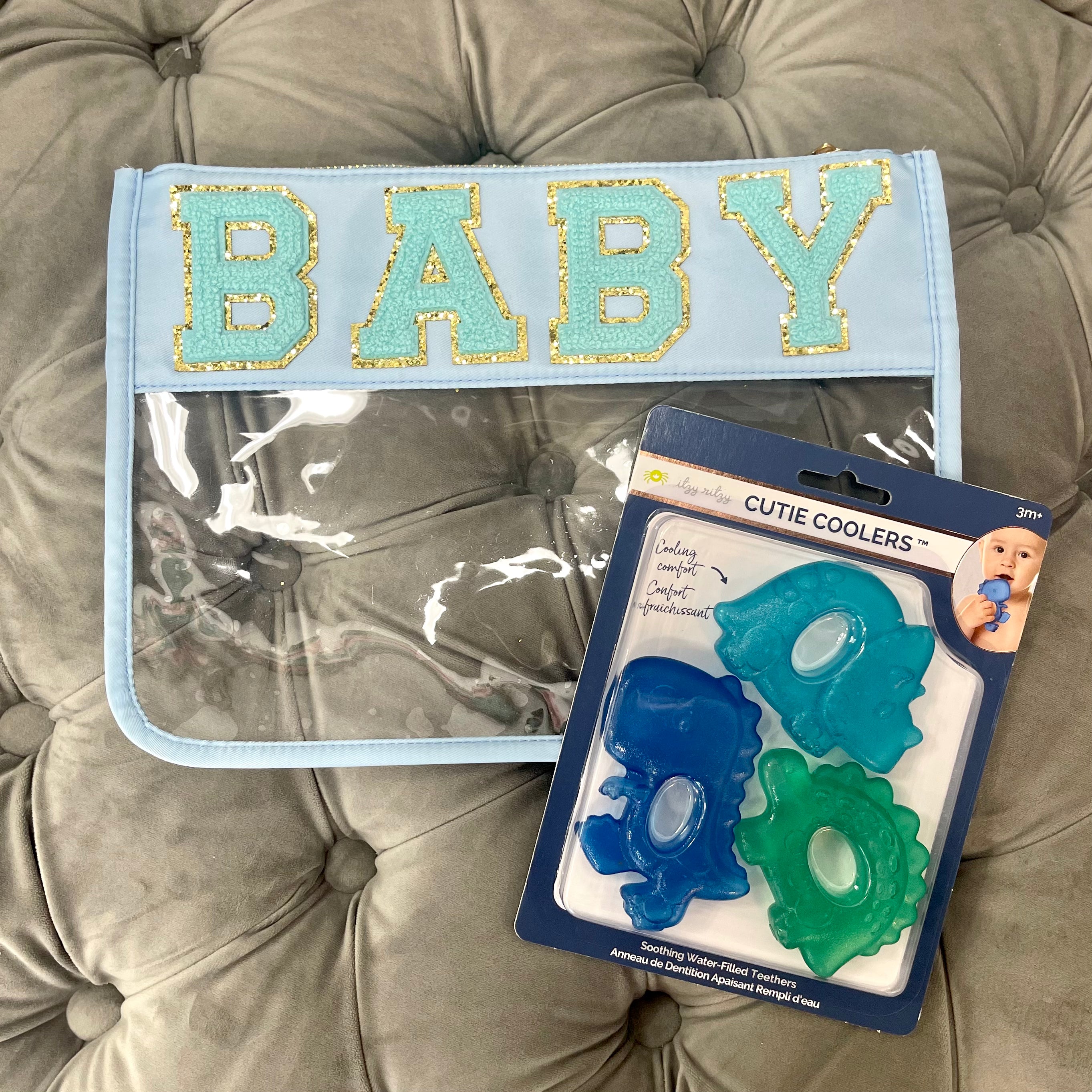 BABY Blue Chenille Letter Clear Pouch