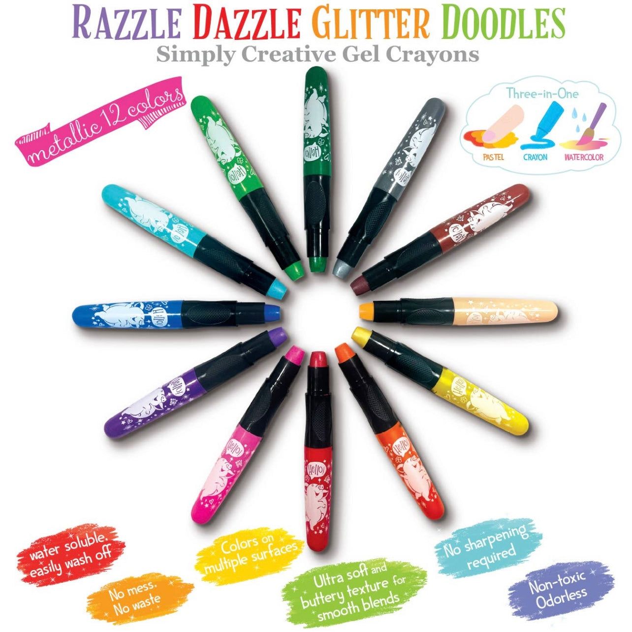 Dinosaur Glitter Doodle Gel Crayons